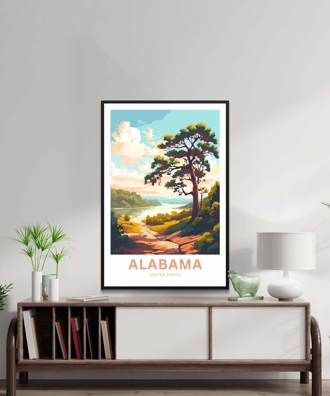 Alabama United States Travel Poster Lake Pine Tree Nature Sunset Art - Image 2