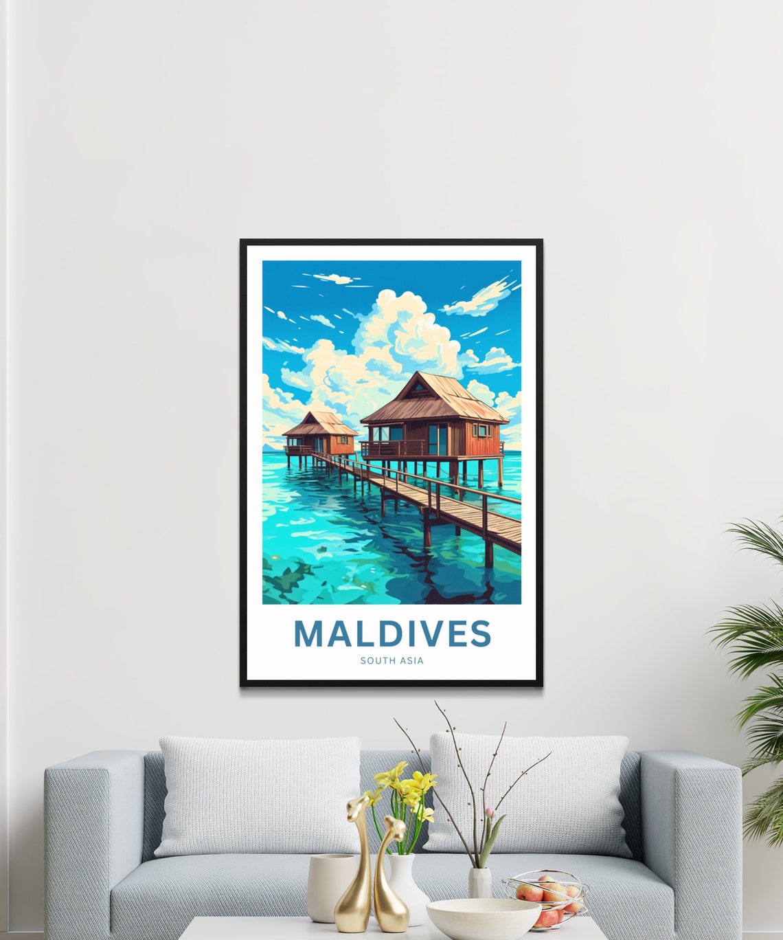 Maldives Boardwalk Overwater Villa Scene Personalized Travel Poster - Image 3
