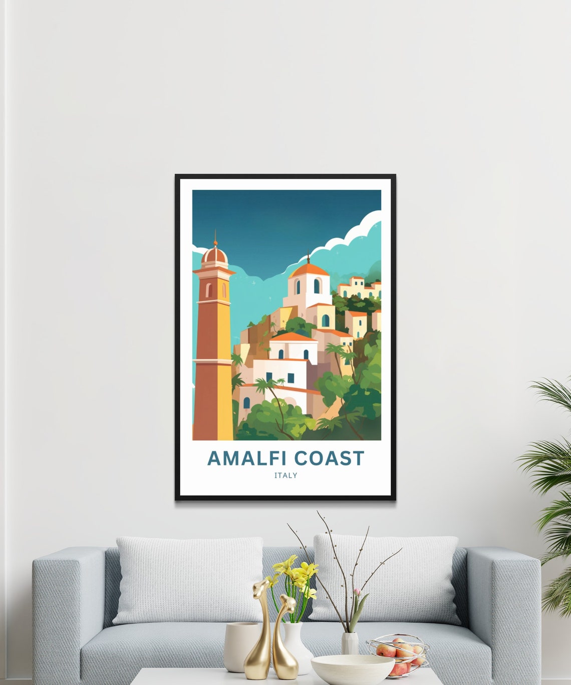 Amalfi Coast Italy Domed Church Towers Hillside Village Poster - Image 5