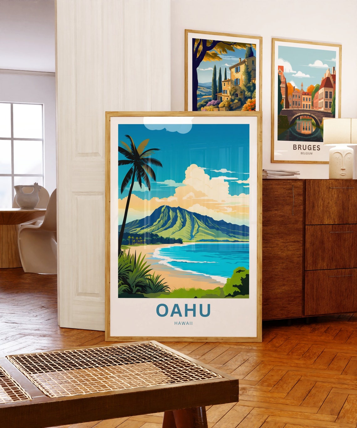 Personalized Oahu Hawaii Palm Silhouette Bay Beach View Poster - Image 5