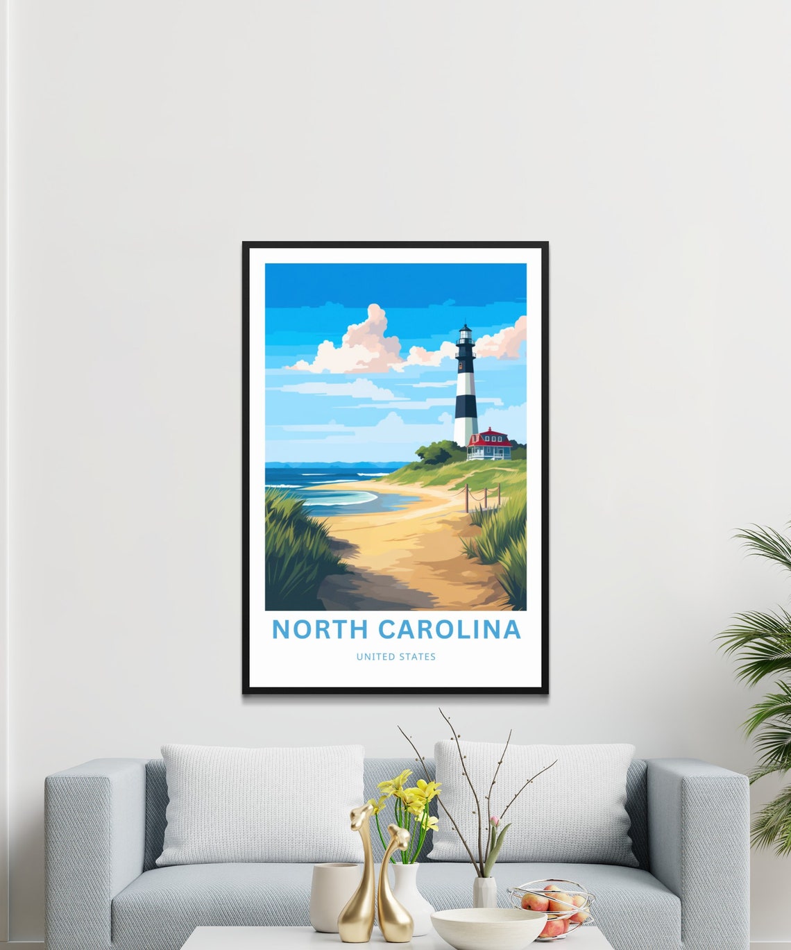 North Carolina Personalized Travel Poster Lighthouse Custom Name Gift - Image 3