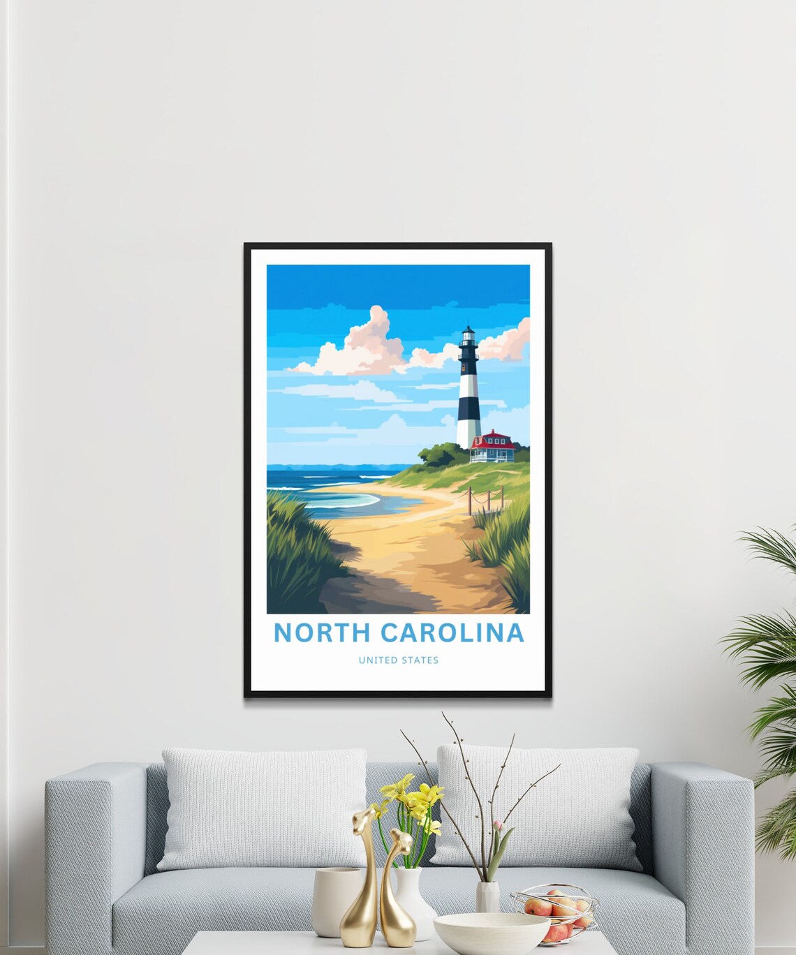 North Carolina United States Travel Poster Lighthouse Beach Dunes Art - Image 3