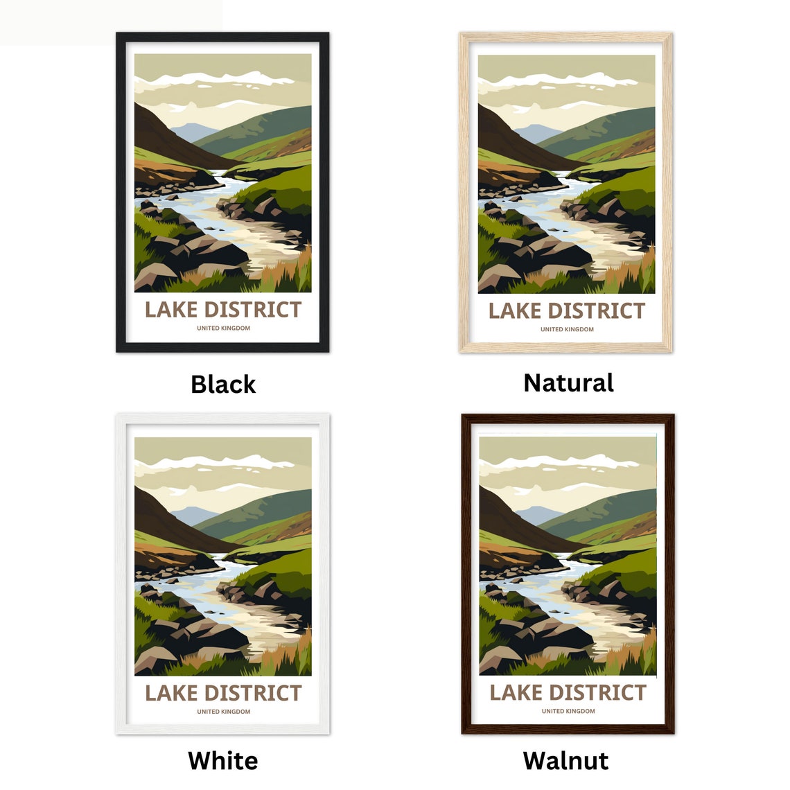 Lake District England River Valley Hills United Kingdom Travel Poster - Image 3