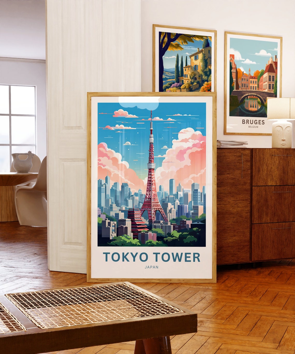 Tokyo Tower Japan Red Landmark Skyline Pink Cloud Cityscape Poster - Image 5