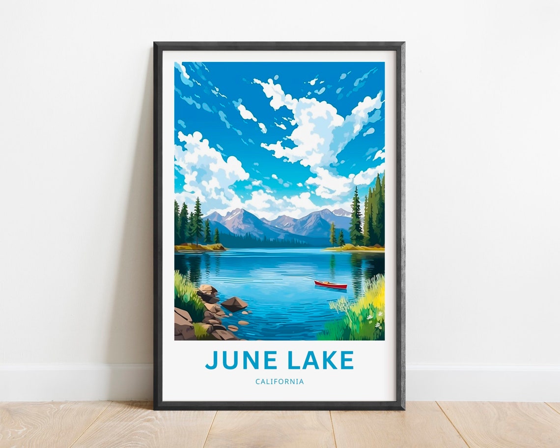 June Lake California Red Canoe Sierra Lake Sunset Travel Poster