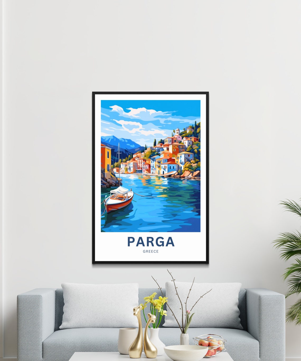 Personalized Parga Greece Harbor Town Fishing Boat Cheerful Poster - Image 3
