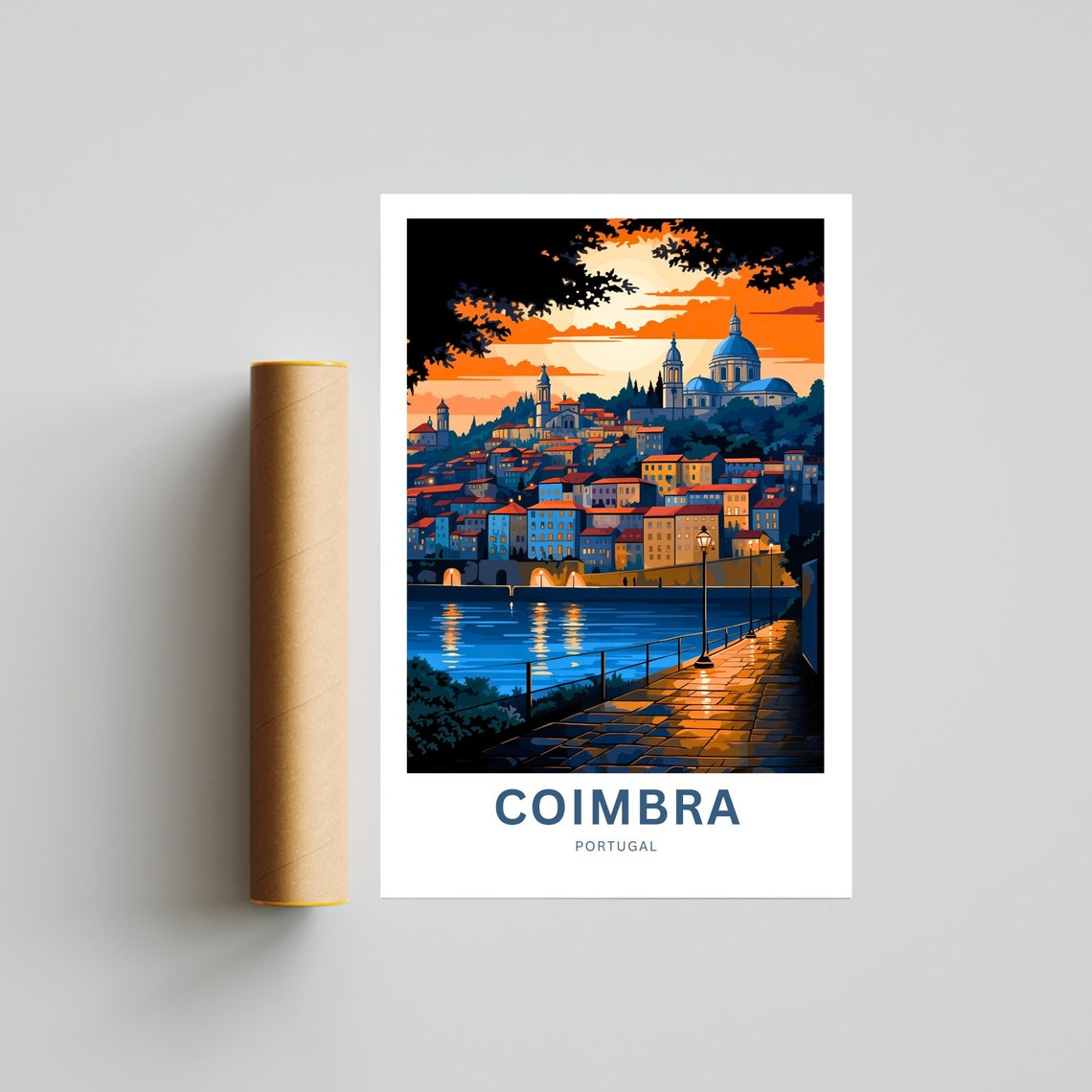 Coimbra Portugal Riverside Sunset Promenade Evening Travel Poster - Image 4