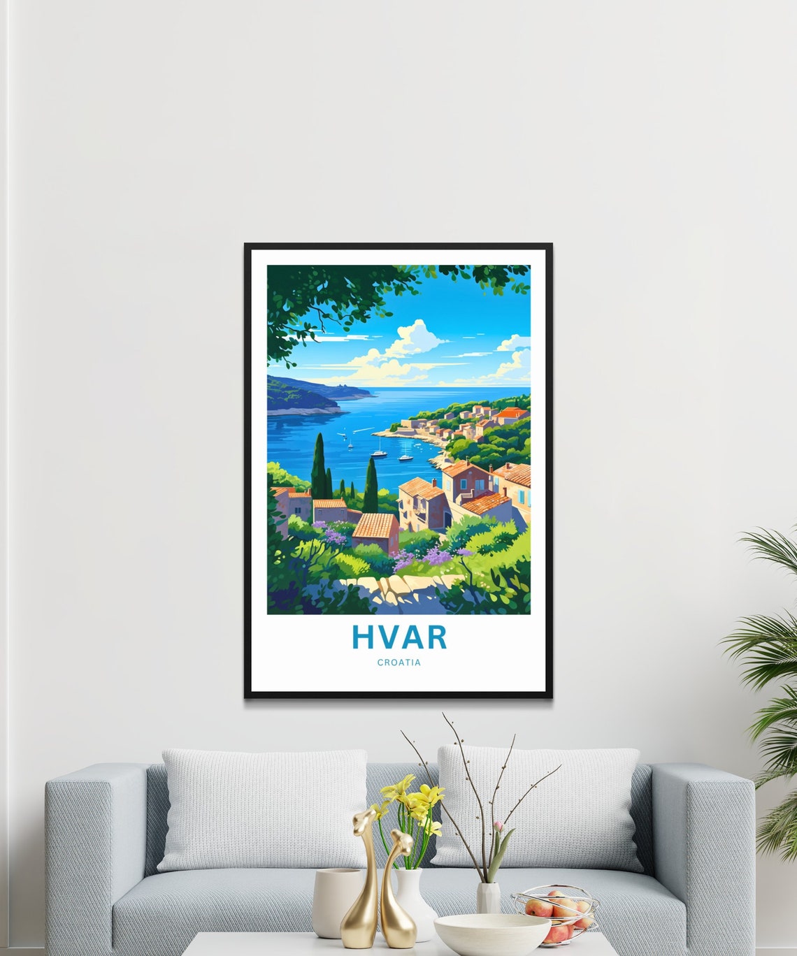 Personalized Hvar Croatia Island Bay Coastal Village Travel Poster - Image 3