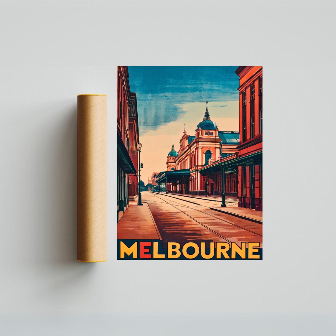 Melbourne Australia City Street Vintage Travel Poster Twilight - Image 4