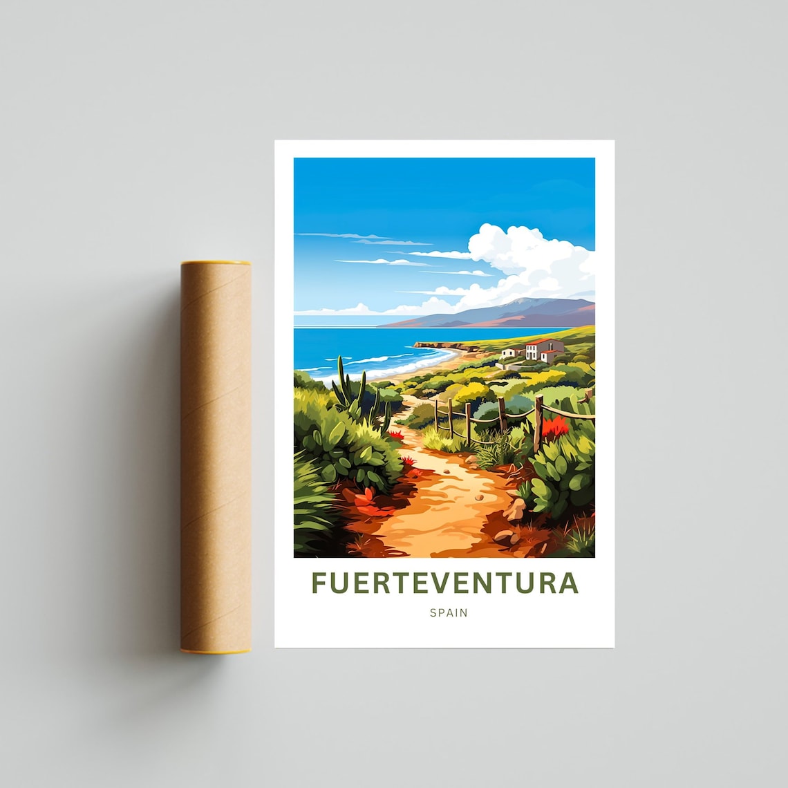 Personalized Fuerteventura Spain Coastal Trail Cactus Travel Poster - Image 4