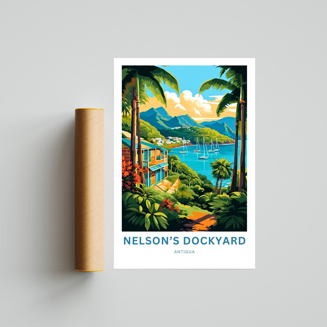 Nelson's Dockyard Antigua Classic Palm Bay Sailboat Travel Poster - Image 4