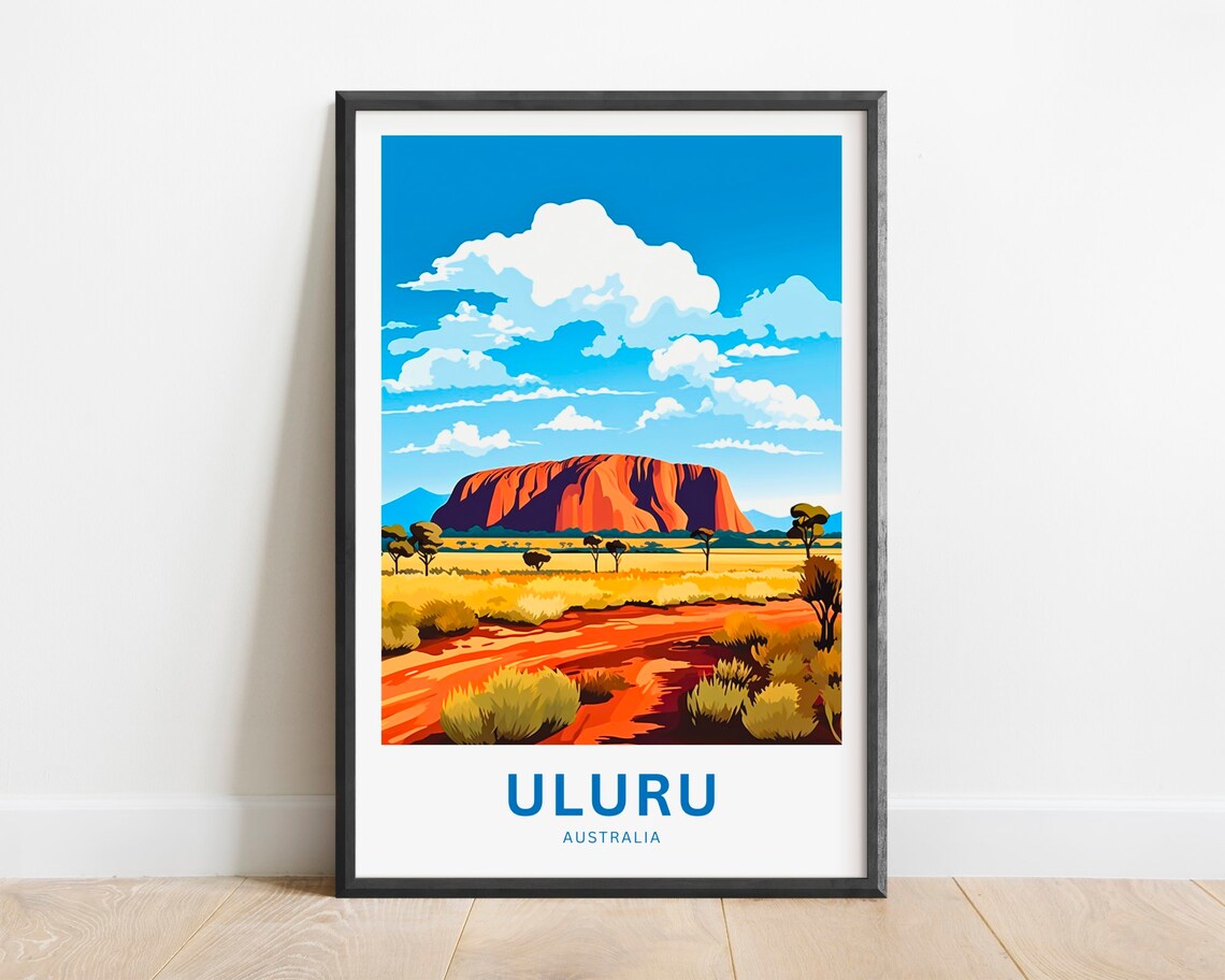 Uluru Australia Outback Monolith Golden Plains Travel Poster