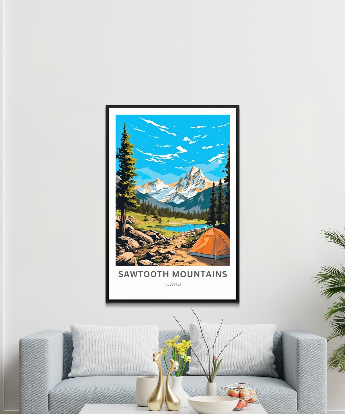 Sawtooth Mountains Idaho Alpine Lake Campsite Tent Travel Poster - Image 3