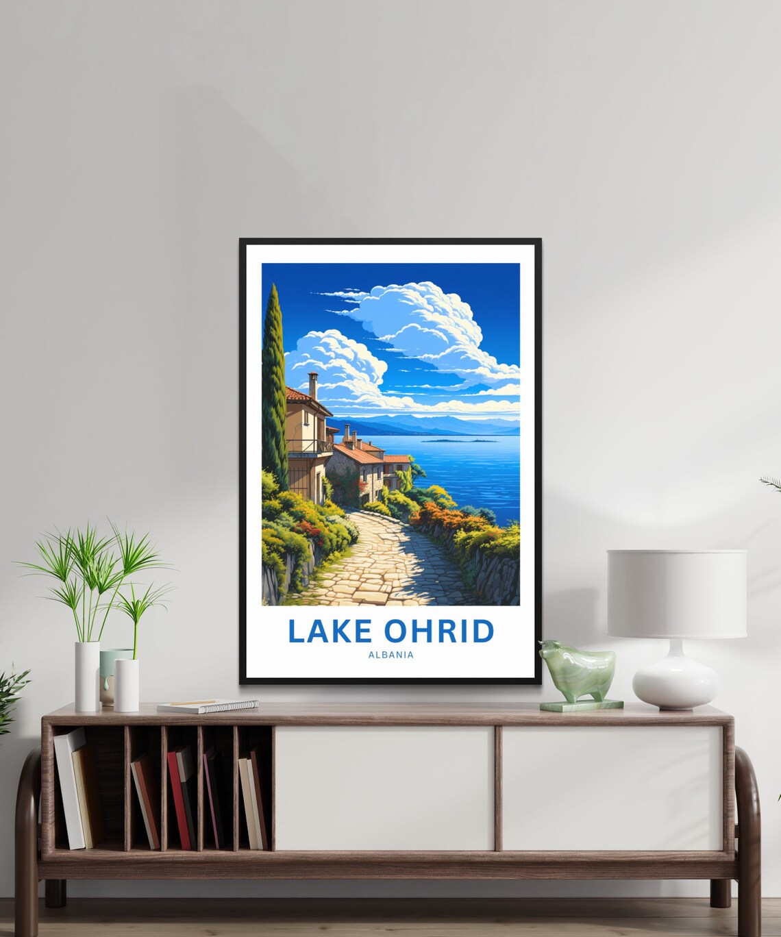 Personalized Lake Ohrid Albania Cobblestone Lane Village Poster - Image 2