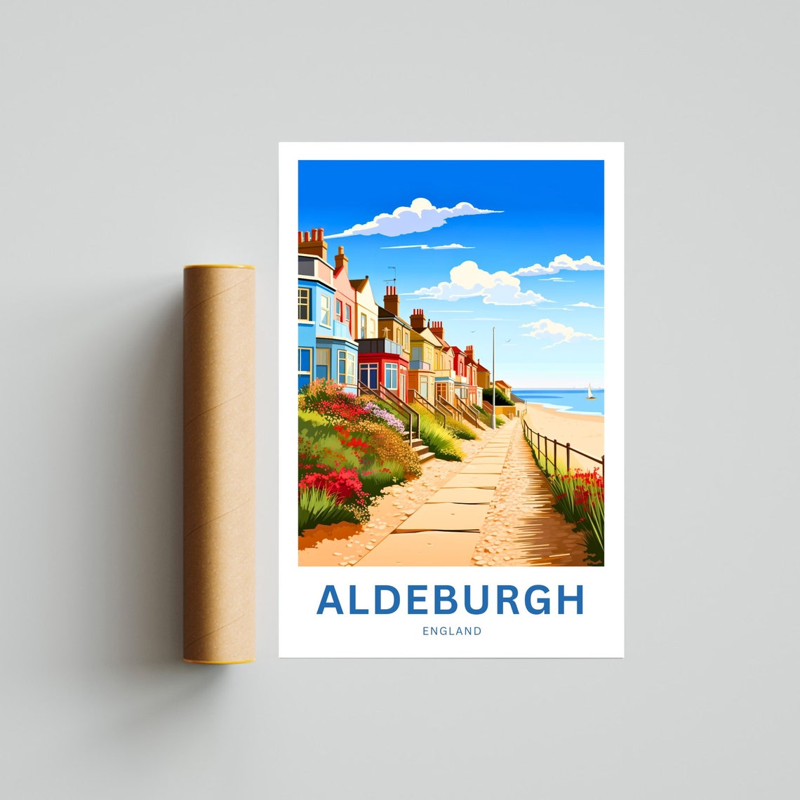 Aldeburgh England Seaside Cottages Garden Personalized Travel Poster - Image 4