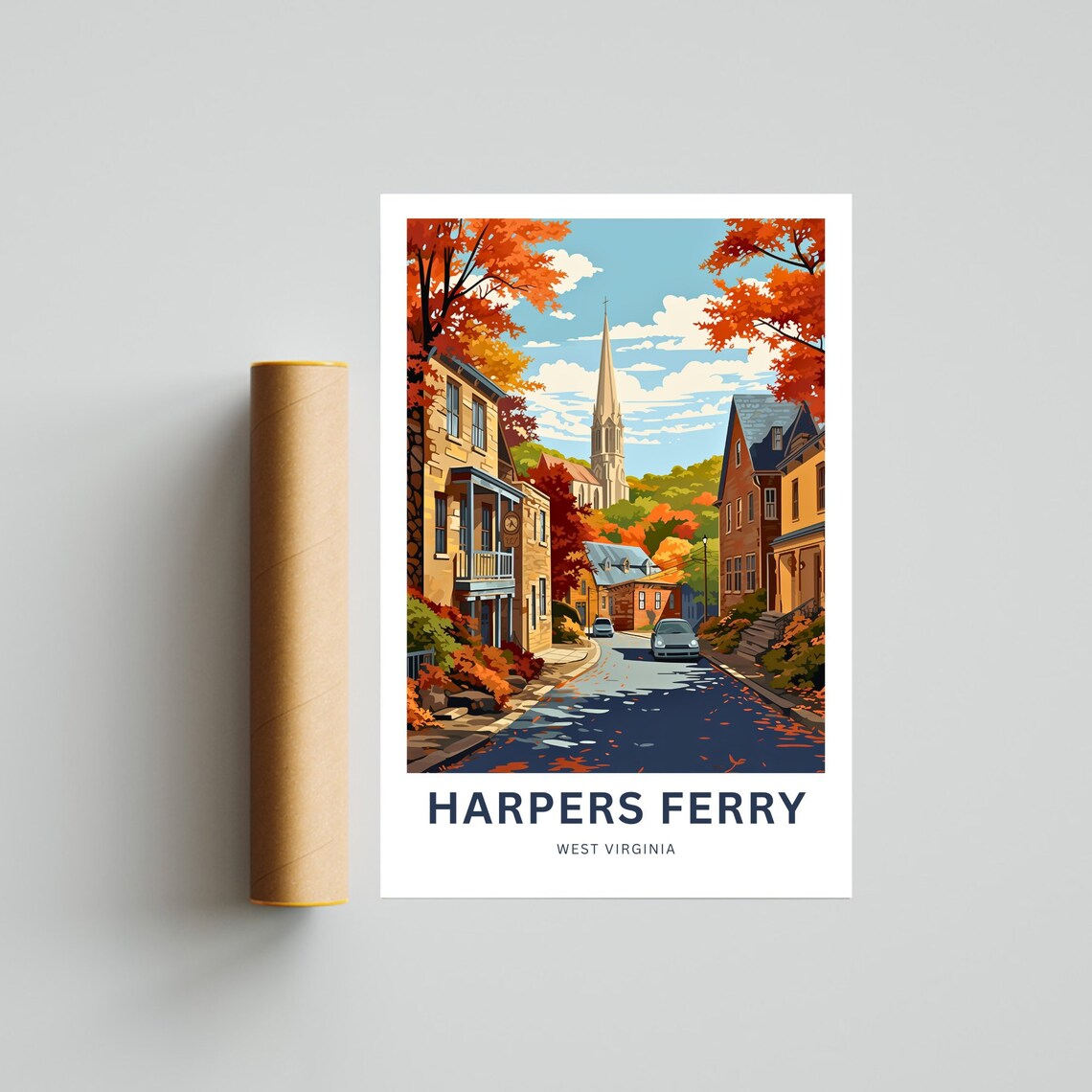 Harpers Ferry Fall Colors Historic Street with Church Spire Poster - Image 4