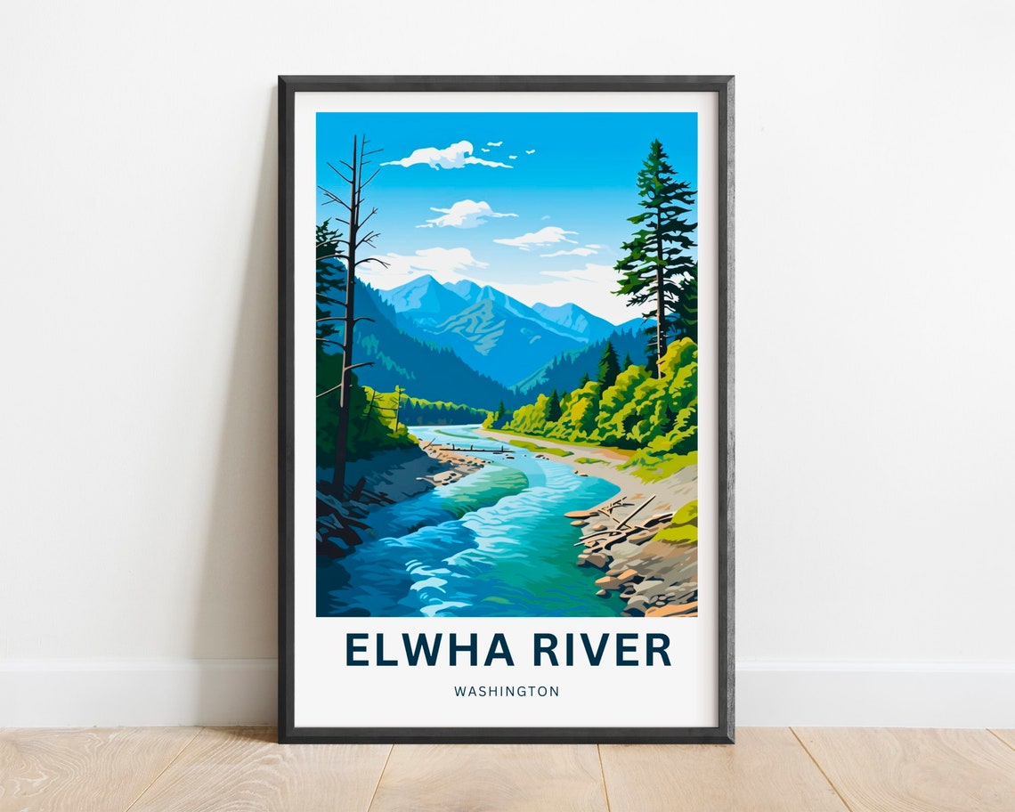 Elwha River Washington Winding Valley Stream Pines Travel Poster