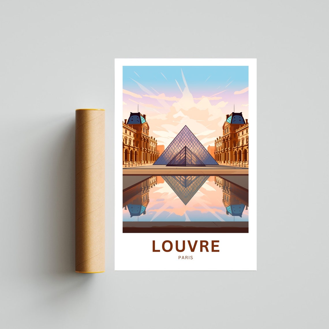 Louvre Paris Sunset Pyramid Reflection Personalized Travel Poster - Image 4