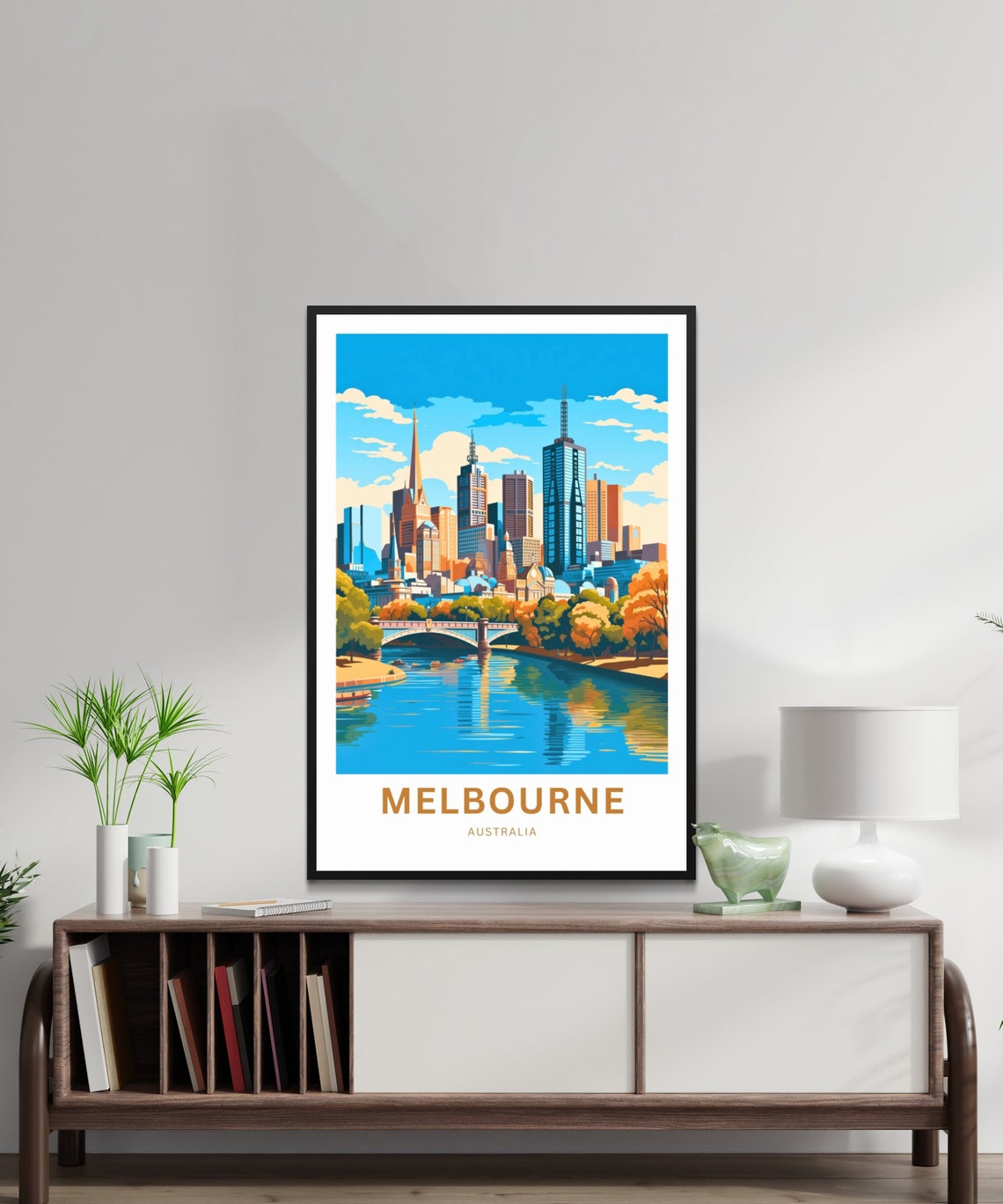 Melbourne Australia Skyline River Bridge Vintage Travel Poster - Image 2