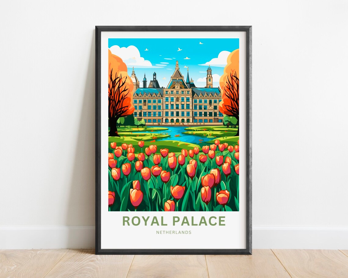 Royal Palace Netherlands Tulip Garden Grand Facade Travel Poster