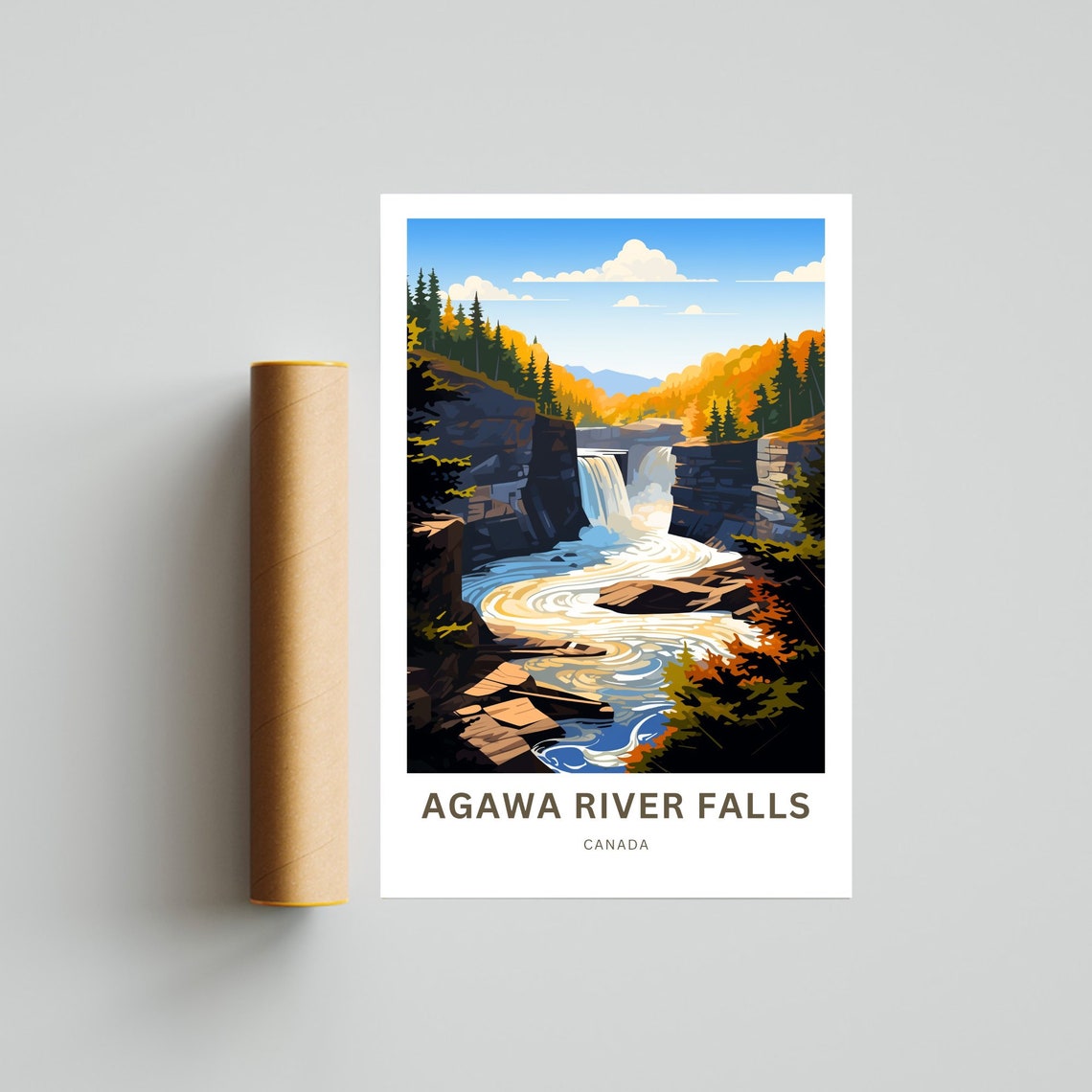 Personalized Agawa River Falls Canada Autumn Waterfall Travel Poster - Image 4