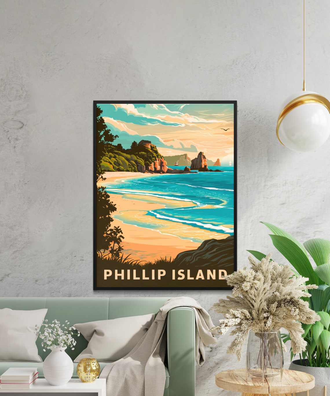 Phillip Island Australia Vintage Beach Sea Stacks Scene Poster - Image 3