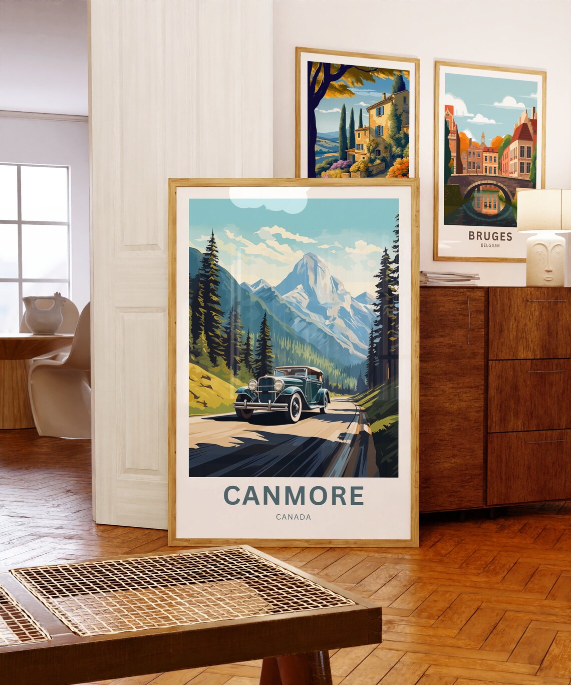 Canmore Canada Vintage Car Mountain Road Pine Forest Travel Poster - Image 5