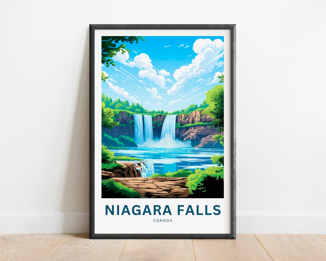 Niagara Falls Cascading Water Rocky Cliffs Canada Travel Poster