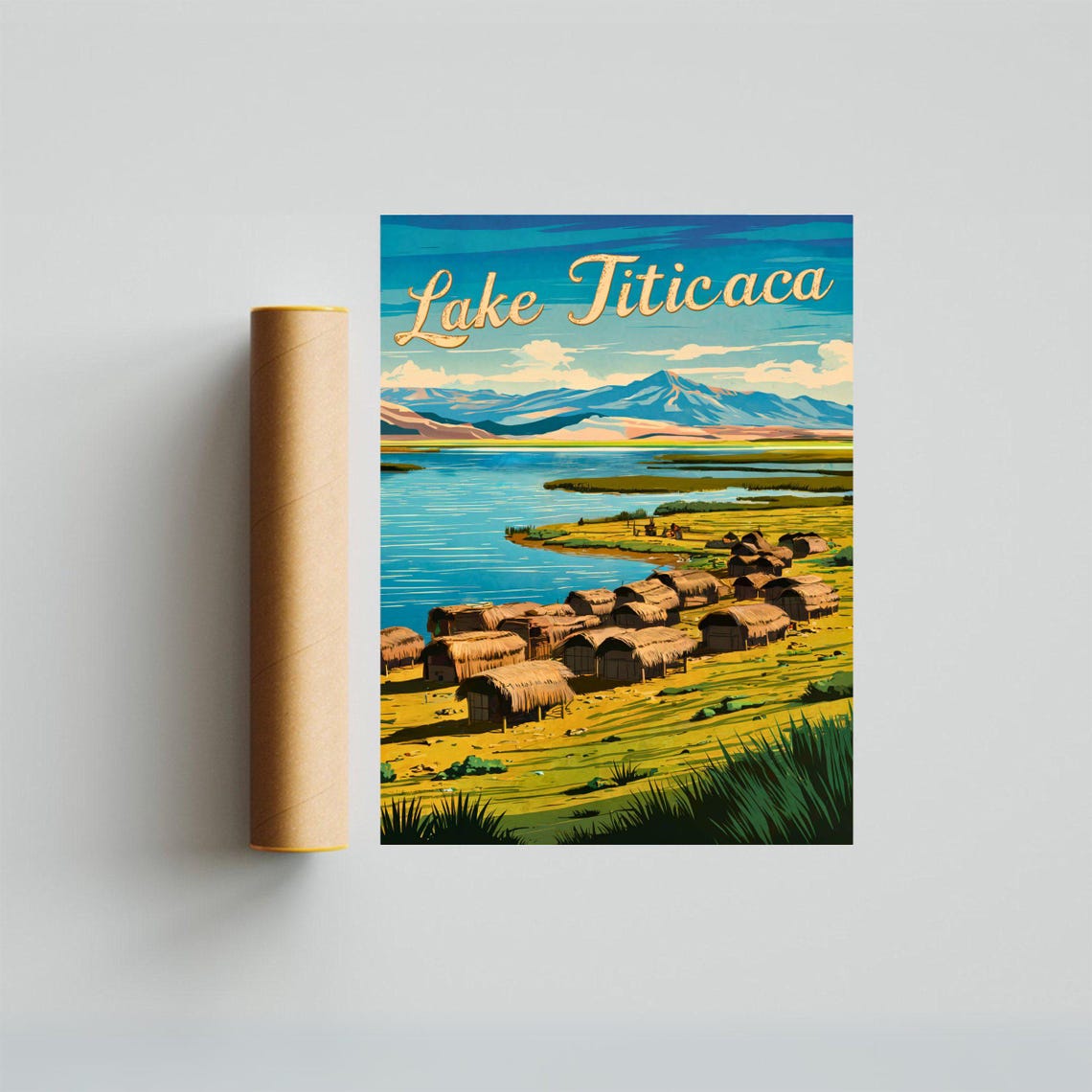 Lake Titicaca Floating Reed Village Shore Vintage Travel Poster - Image 3