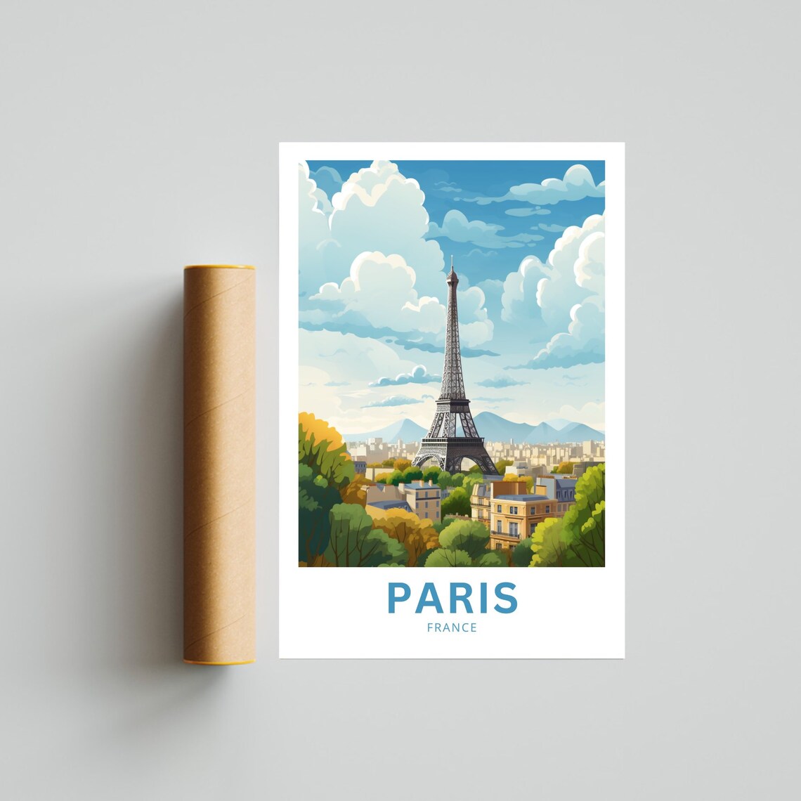Paris France Eiffel Tower City Skyline Clouds Vintage Travel Poster - Image 5