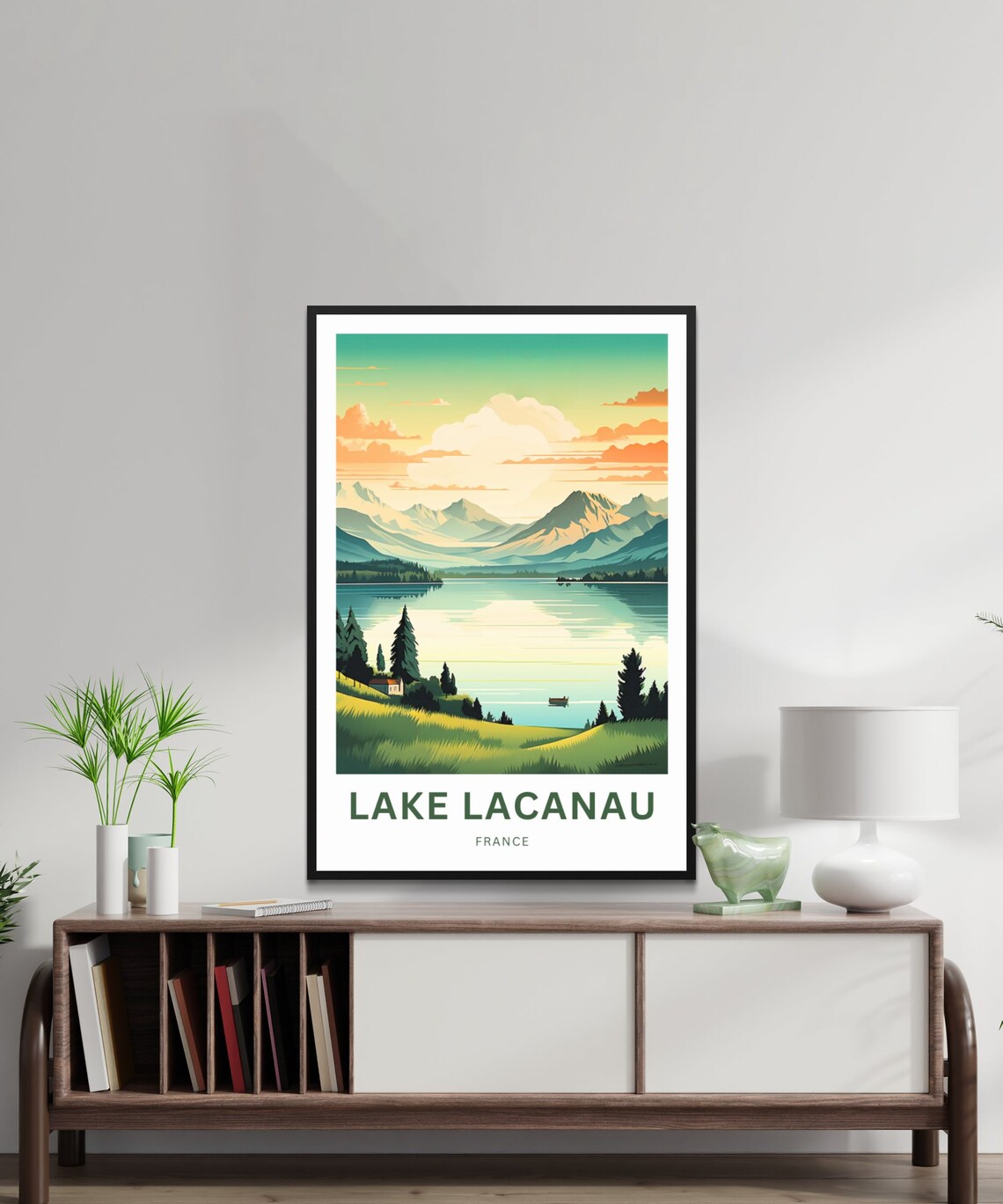 Lake Lacanau France Calm Water Sunset Hills Serene Travel Poster - Image 2