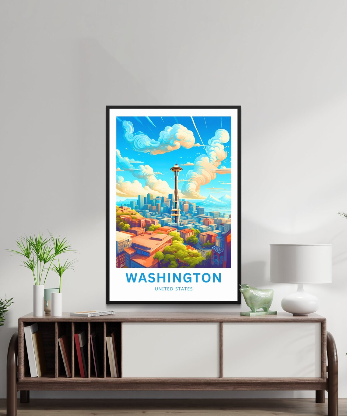 Washington Seattle Space Needle Skyline Cityscape Travel Poster - Image 2