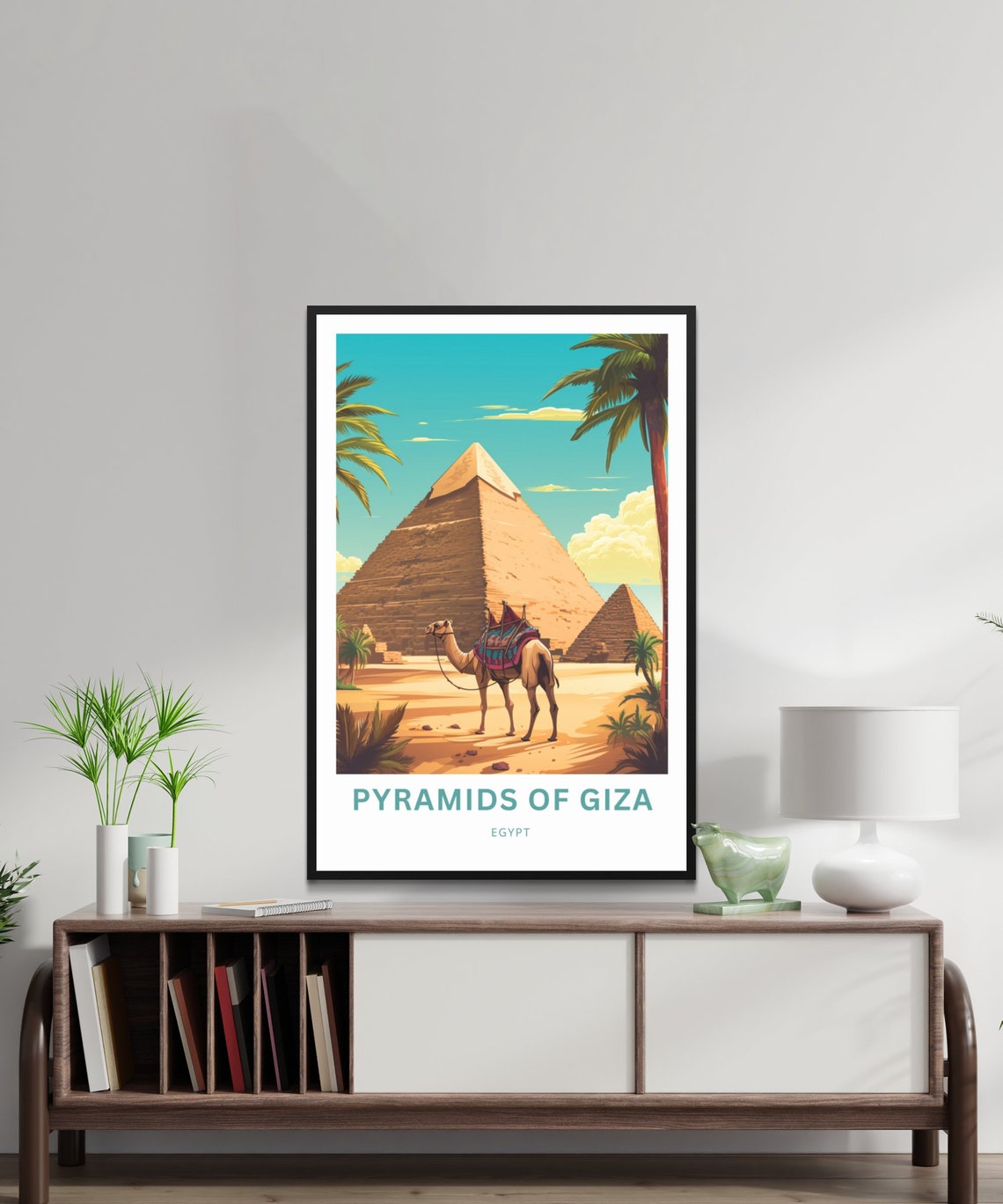 Personalized Pyramids of Giza Egypt Camel Palm Trees Art Poster - Image 2