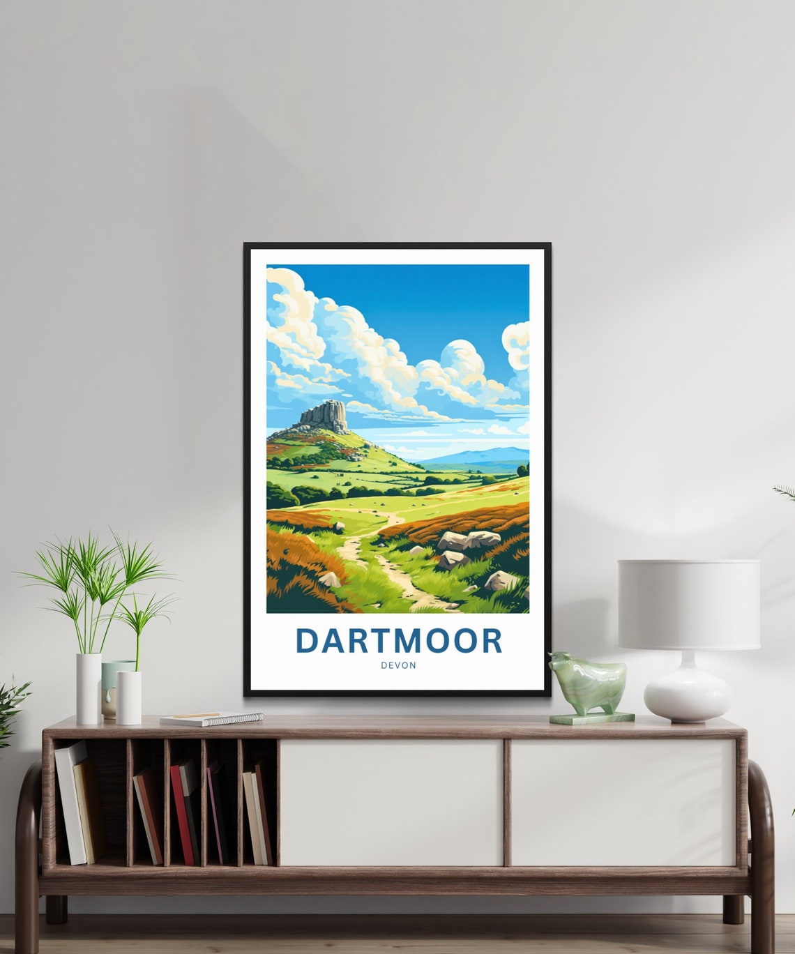 Dartmoor Devon Rocky Tor and Sandy Path Across Wild Grass Poster - Image 2