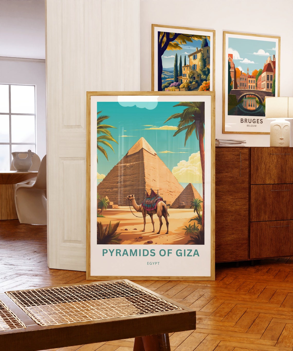 Personalized Pyramids of Giza Egypt Camel Palm Trees Art Poster - Image 5