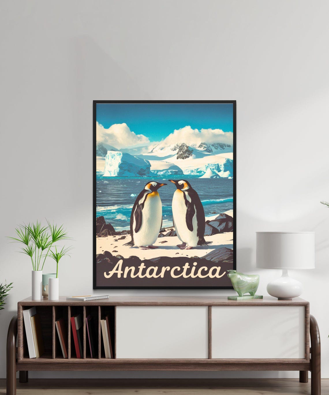 Antarctica Penguins Iceberg Shore Script Lettering Travel Poster - Image 3