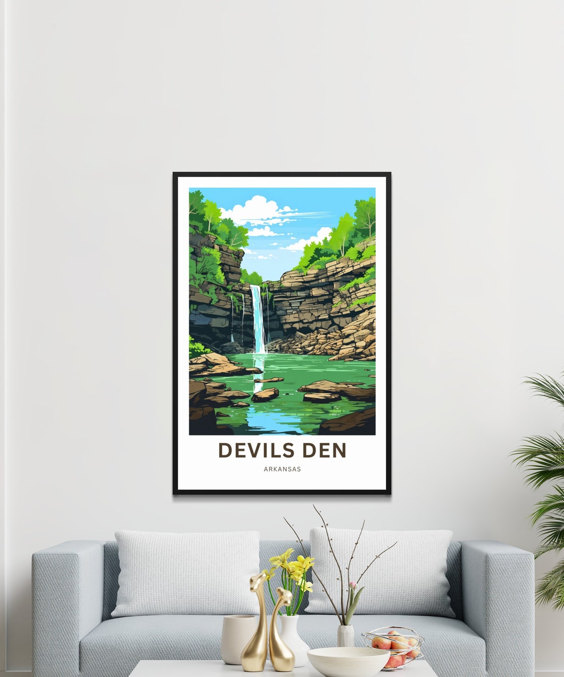 Devils Den Arkansas Emerald Falls Travel Illustration Poster - Image 3