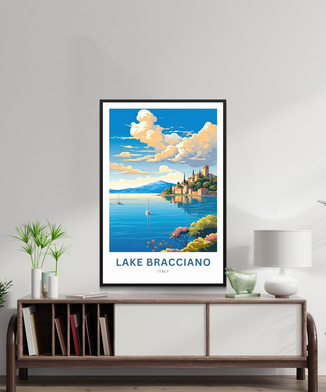 Lake Bracciano Italy Sailboat Lakeside Village Travel Poster - Image 2