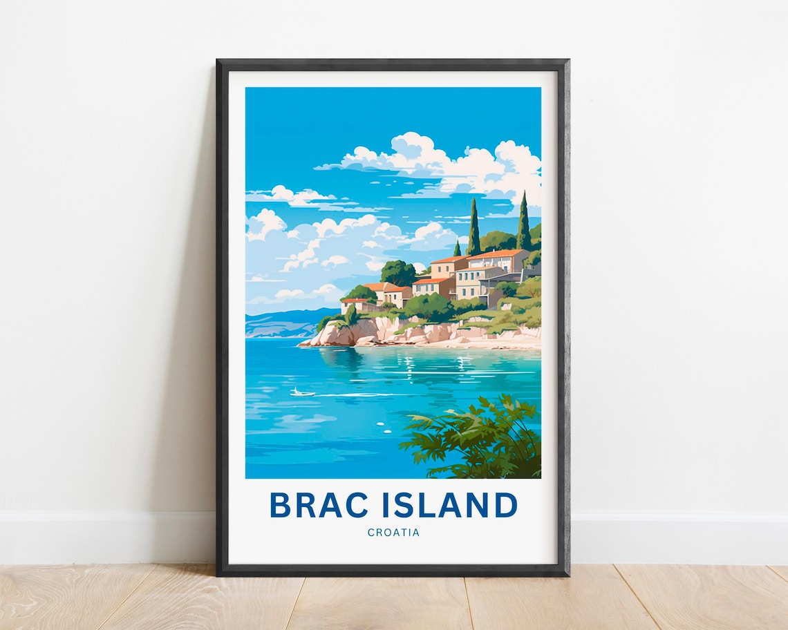 Brac Island Croatia Cliffside Village Calm Blue Sea Travel Poster