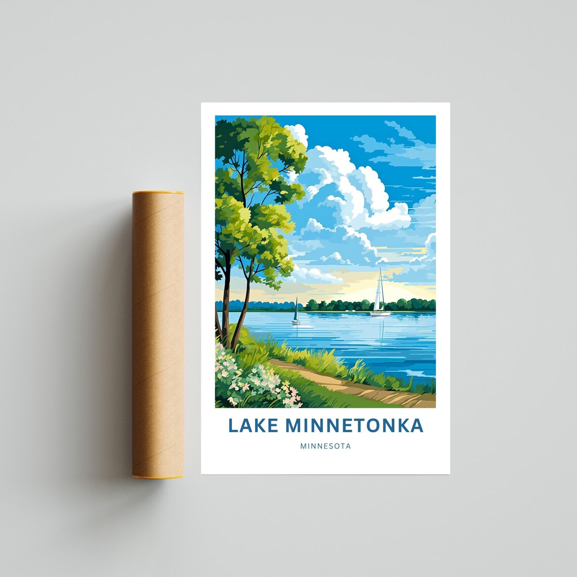 Lake Minnetonka Minnesota Sailboats and Summer Sky Scene Poster - Image 4