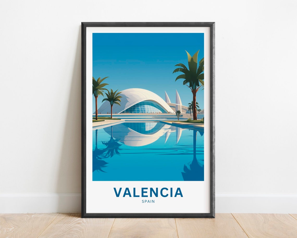 Valencia Spain Modern Architecture Poolside Travel Poster Art