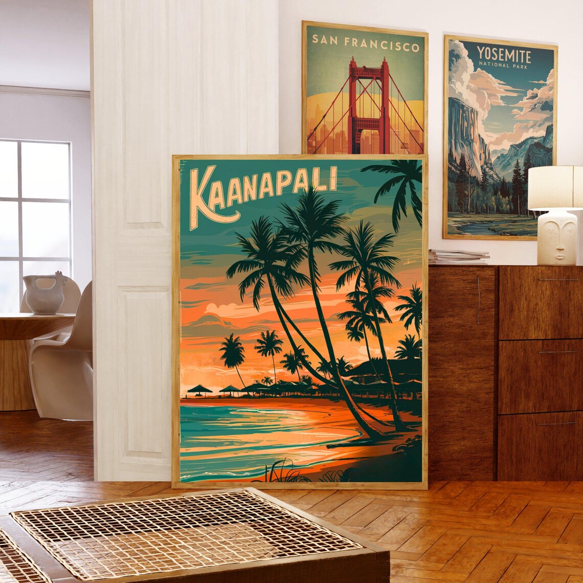 Kaanapali Hawaii Sunset Palm Silhouette Beach Vintage Poster - Image 5