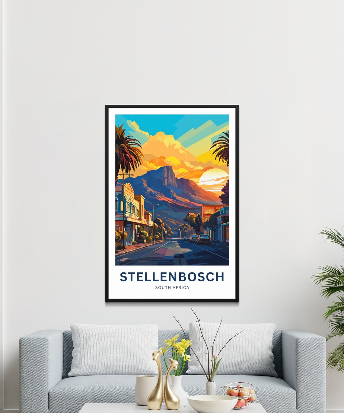 Stellenbosch South Africa Sunset Street Palm Trees Mountain Poster - Image 3