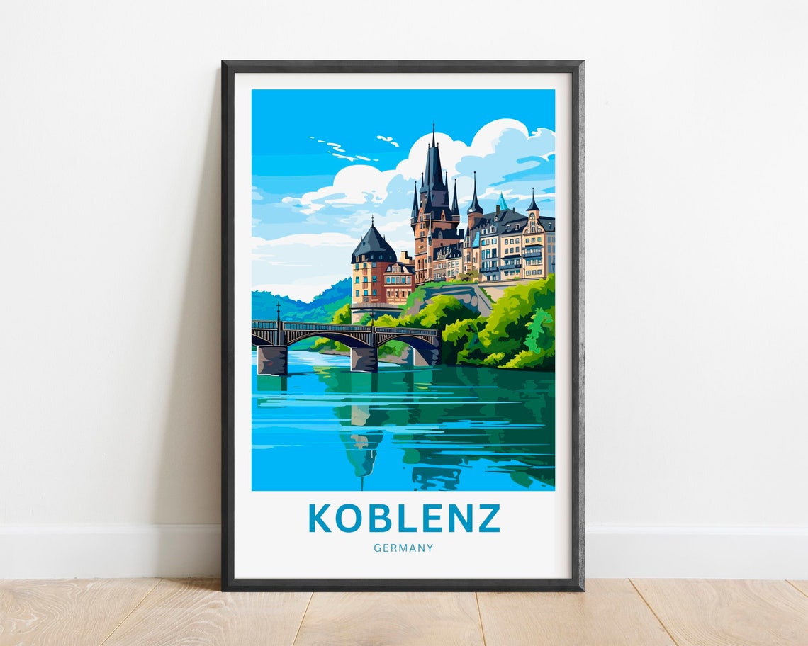 Koblenz Germany Historic Castle River Bridge Reflection Poster