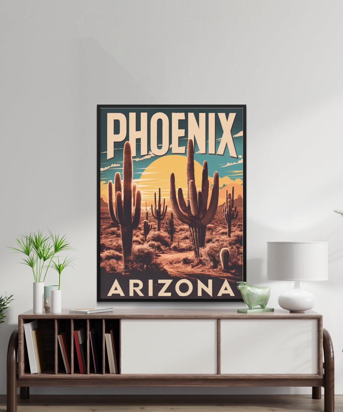 Phoenix Arizona Vintage Travel Poster with Saguaro Cacti Desert Sunset - Image 3