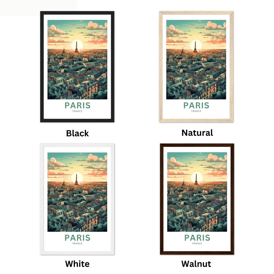 Paris France Sunrise Rooftops Aerial City Eiffel Tower Travel Poster - Image 3