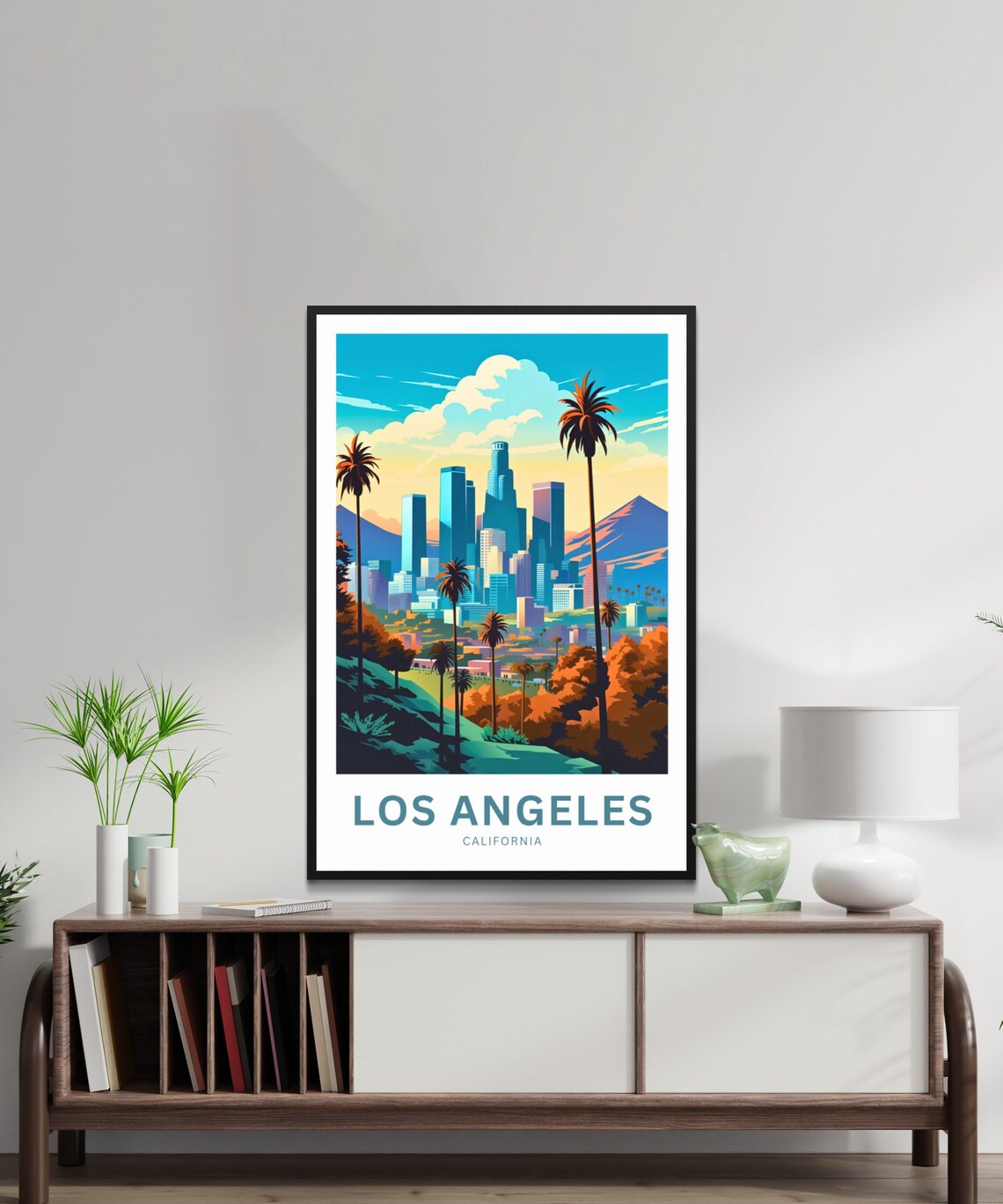 Los Angeles California Downtown Skyline Palm Trees Hills Travel Poster - Image 2