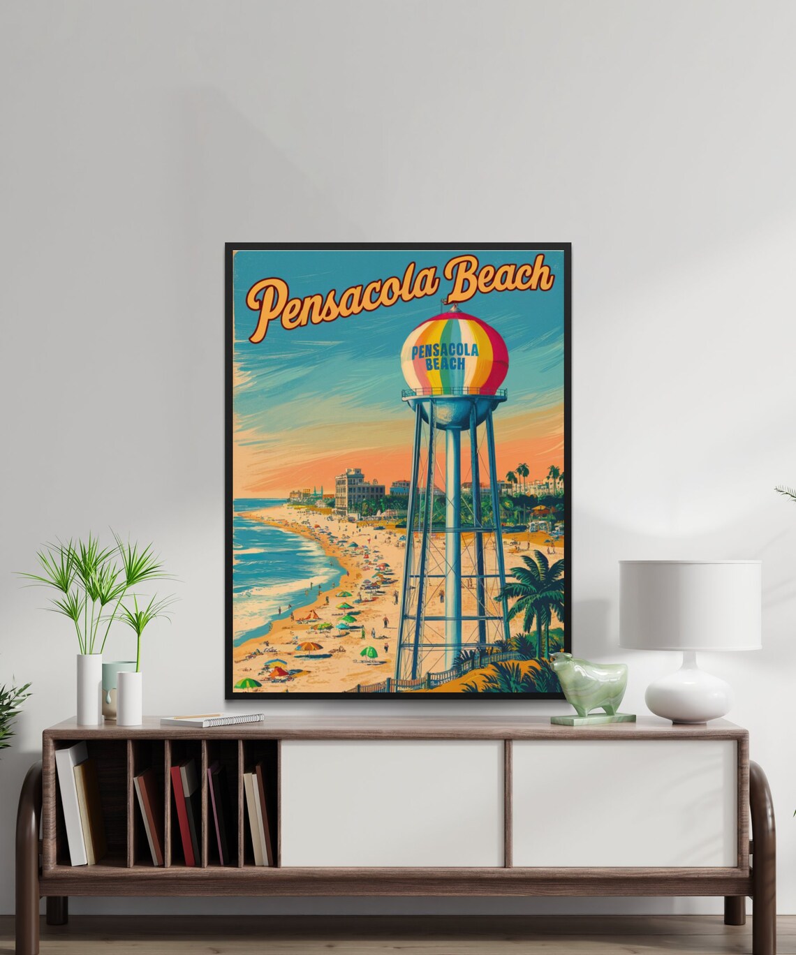 Pensacola Beach Florida Vintage Water Tower at Golden Sunset Poster - Image 2