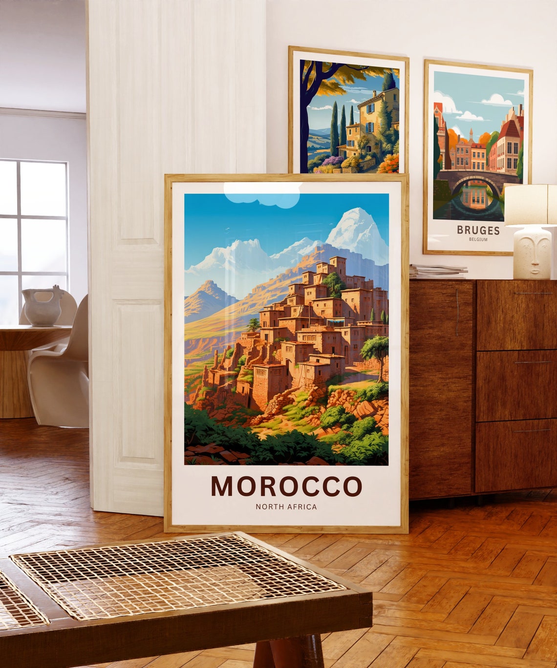 Personalized Morocco Snowy Atlas Mountain Adobe Village Travel Poster - Image 5
