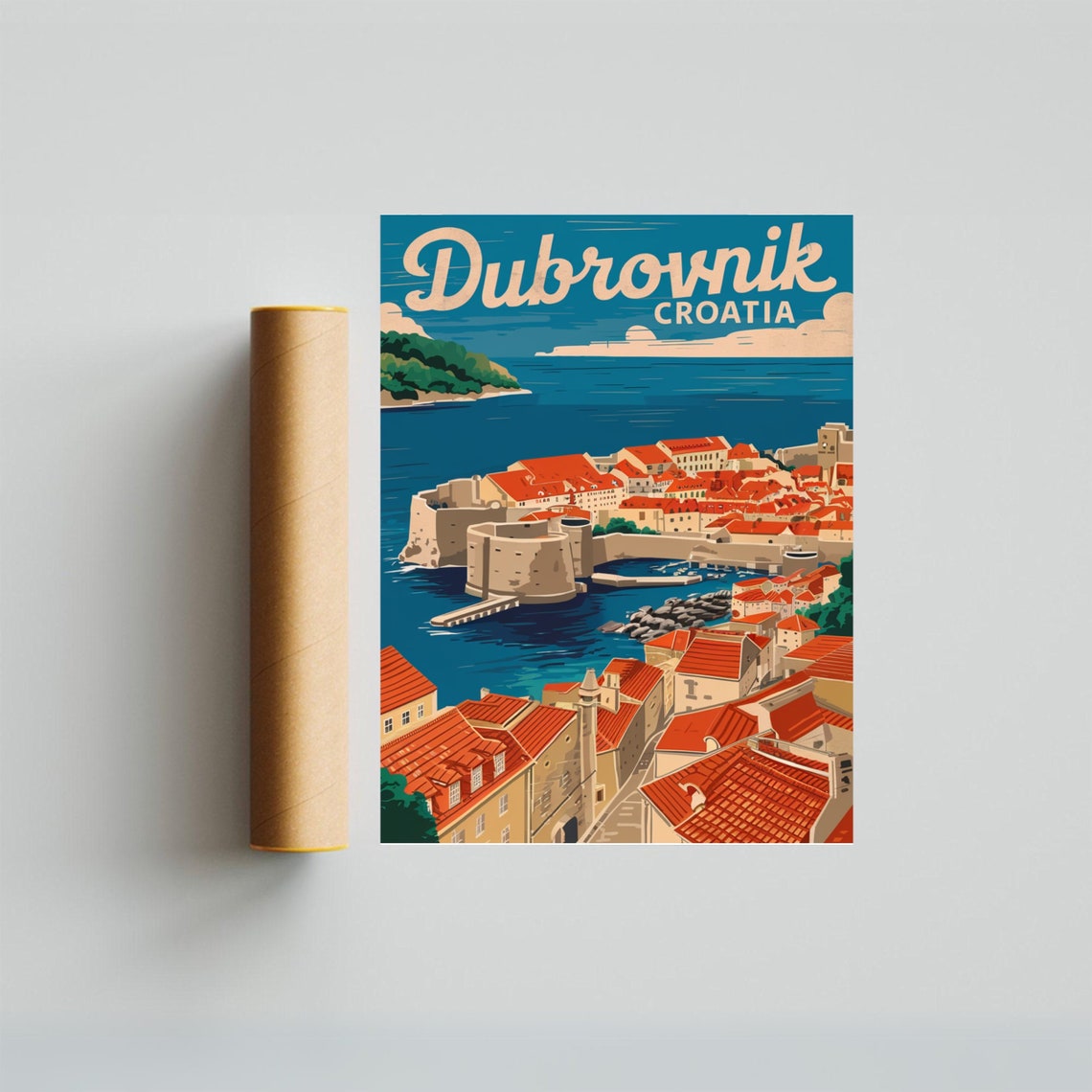 Dubrovnik Croatia Old Town Walls Red Roofs Vintage Travel Poster - Image 2